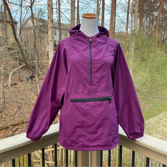 Woolrich Other - Woolrich 1595 Plum Half-Zip Hooded Windbreaker Nylon w/ Jacket Kangaroo Pocket M